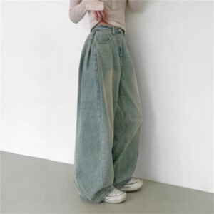 Retro High Waist Loose Straight Jeans For Women