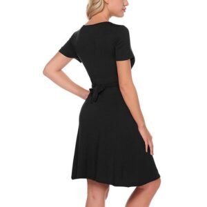 Womens Solid-Color Casual Loose Round-Neck Nursing Dress