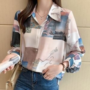 Womens Loose-fitting Long-sleeve Blouse