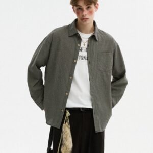 Bubble Texture Plaid Long Sleeve Shirt For Men In Autumn