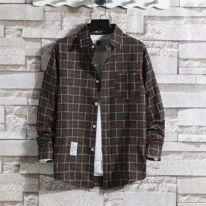 Long-sleeve Plaid Shirt Korean-style Loose Fit