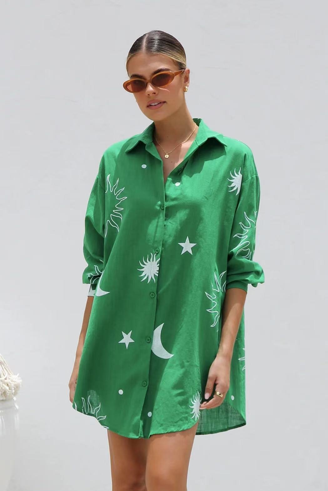 Women's Fashionable Loose Casual Cardigan Dress With Print And Lapel - Image 7