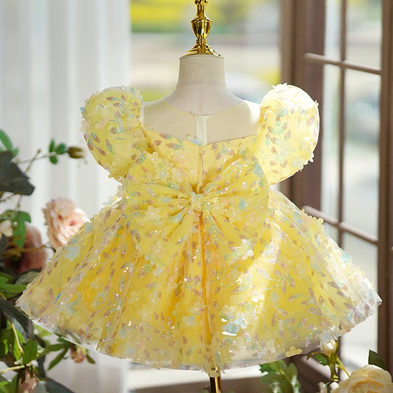 Yellow Puffy Gauze Princess Dress Children's Birthday Catwalk Performance Piano Performance - Image 4