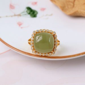 Qishang Biyu Square Ring Minimalist Geometric Square In White Jade And Green Jade