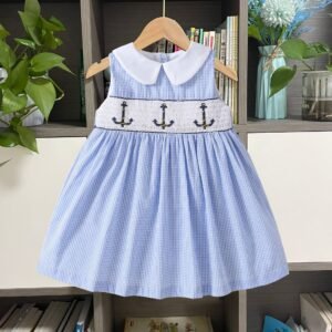 Children's Smocking Summer Sleeveless Doll Collar Embroidery Dress