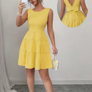 Solid-color Backless Bow-knot Sleeveless Mini Dress