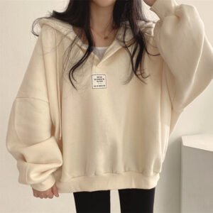 Womens Loose-fitting Versatile Hooded V-neck Sweatshirt