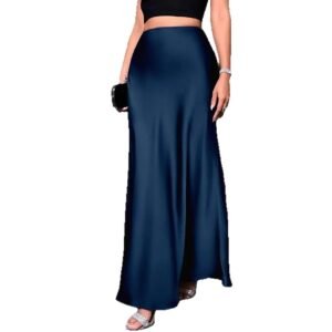 Women's High Waist Solid Color Extra Long Satin Mermaid Skirt