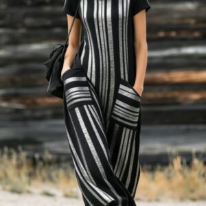High-neck Short-sleeve Wide-leg Dress