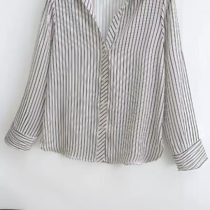 European And American Women's Fashion Lapel Long-sleeve Striped Shirt