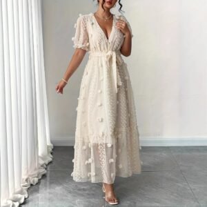 Womens Embroidered Halterneck Backless Split Dress