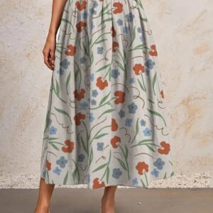 Printed Elastic Waist Slimming Large Hem Skirt
