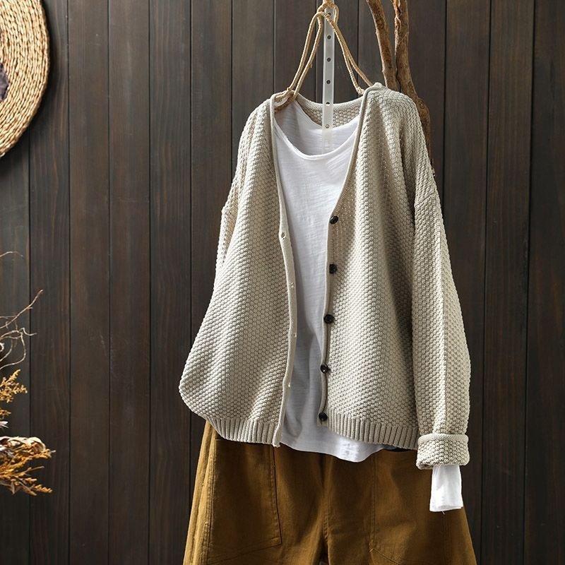 Retro Artistic V-Neck Knitted Sweater Coat - Image 2
