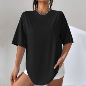 Solid-color Mid-length Loose-fit T-shirt For Women