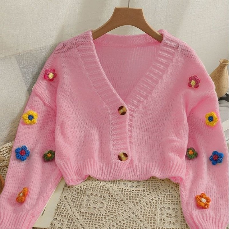Sweet-style Short Two-button Knit Sweater For Women - Image 4