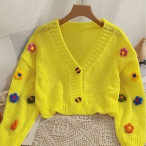 Sweet-style Short Two-button Knit Sweater For Women