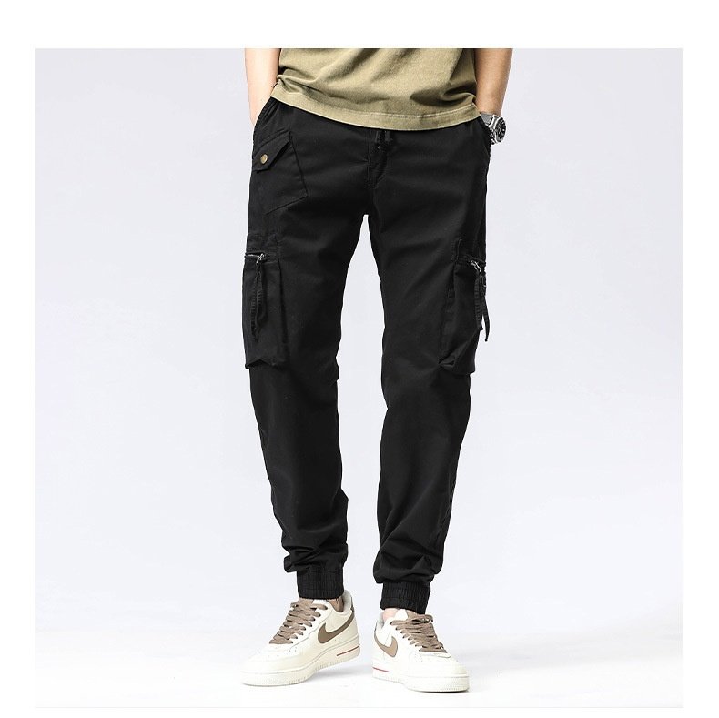 Casual Pants Trendy Brand Elastic Waist Men's Youth Simple Pure Cotton Multi-pocket Work Pants Trousers Ankle-tied - Image 9