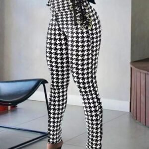 European And American Houndstooth Waist Side Eyelet Tights