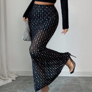 Shimmery Sequin Doublelayer Mesh Highwaist Figurehugging Hipskimming Skirt