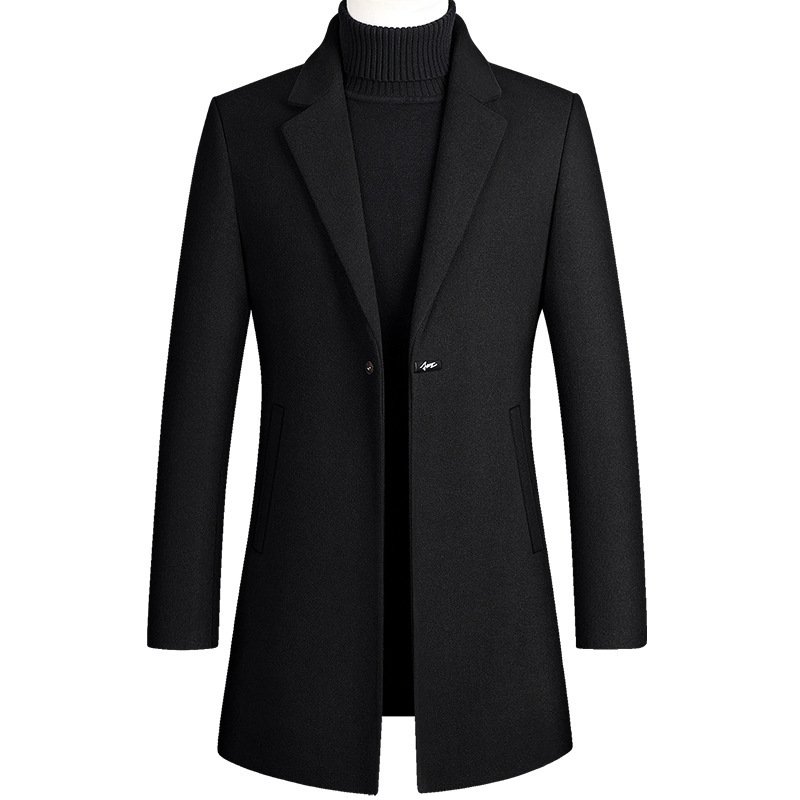 Korean Style Long Woolen Trench Coat With One Button - Image 3
