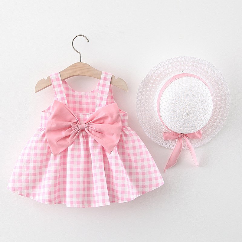 Baby Girl Plaid Skirt Fashion Girl Skirt Free Straw Hat - Image 5