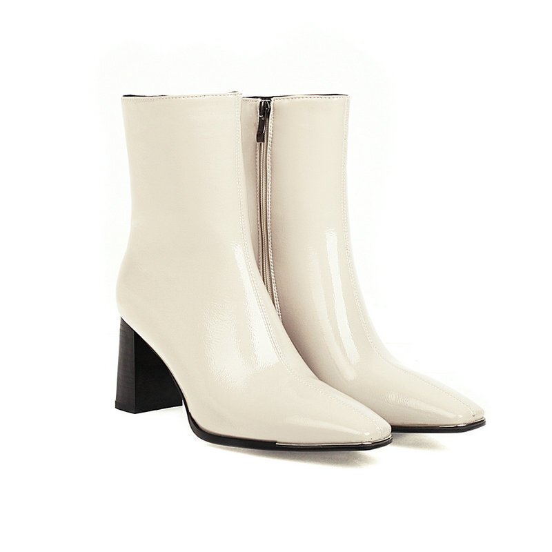 Womens Ankle Boots For Fallwinter Metallic Square Toe Chunky Heel And Stretchy - Image 4