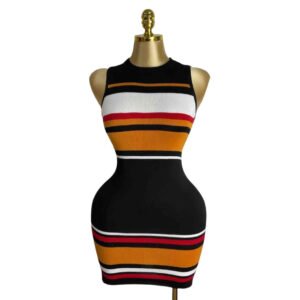 Sleeveless Contrast-Color Bodycon Dress That Flatters Your Figure And Enhances Your Elegance