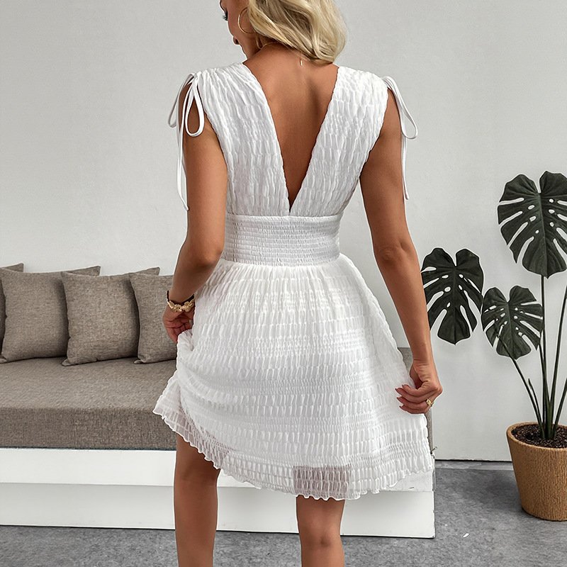 V-neck Strap-style White Dress - Image 4