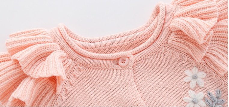 Baby Girl Princess Embroidered Flower Knit Romper Long Sleeve Onesie Jumpsuit - Image 3