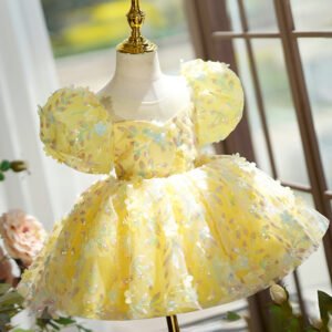 Yellow Puffy Gauze Princess Dress Children's Birthday Catwalk Performance Piano Performance