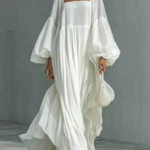 Womens Long-Sleeve White Holiday Dress