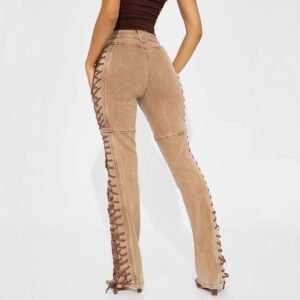 European And American Fashion Women's Wear Bandage Drawstring Hot Girl Jeans