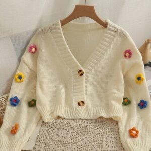 Sweet-style Short Two-button Knit Sweater For Women