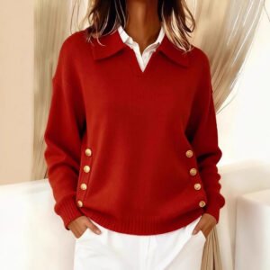 Turn-down Collar Button-down Collar Pullover Women's Long Sleeve