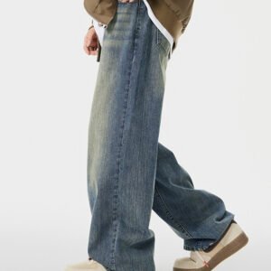 Men's Worn Looking Washed-out Loose Straight All-matching Jeans