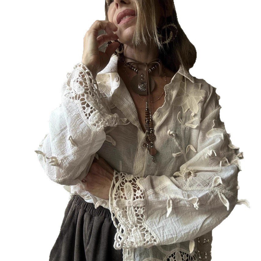 Crocheted Long-sleeved Shirt Autumn Top - Image 5