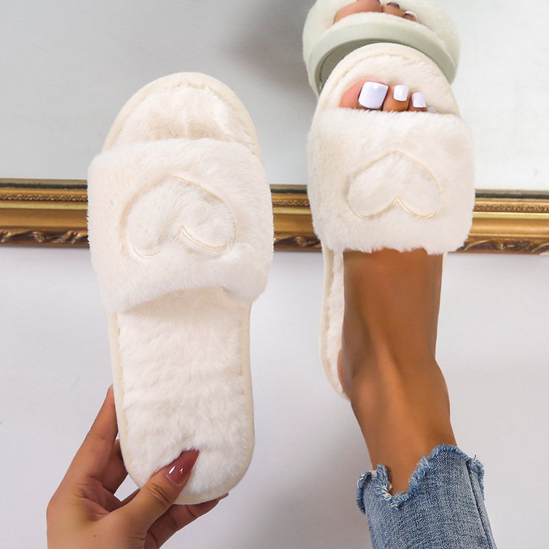 Ladies Flat-bottom Solid Color Warm Fur Slippers - Image 2