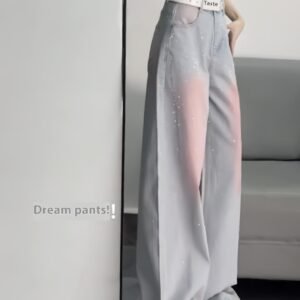 Plus Size American Retro Distressed Rhinestone Jeans