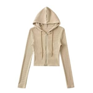 Sporty Casual Hooded Zip-up Waist-cinching Sweatshirt For A Slimming Effect