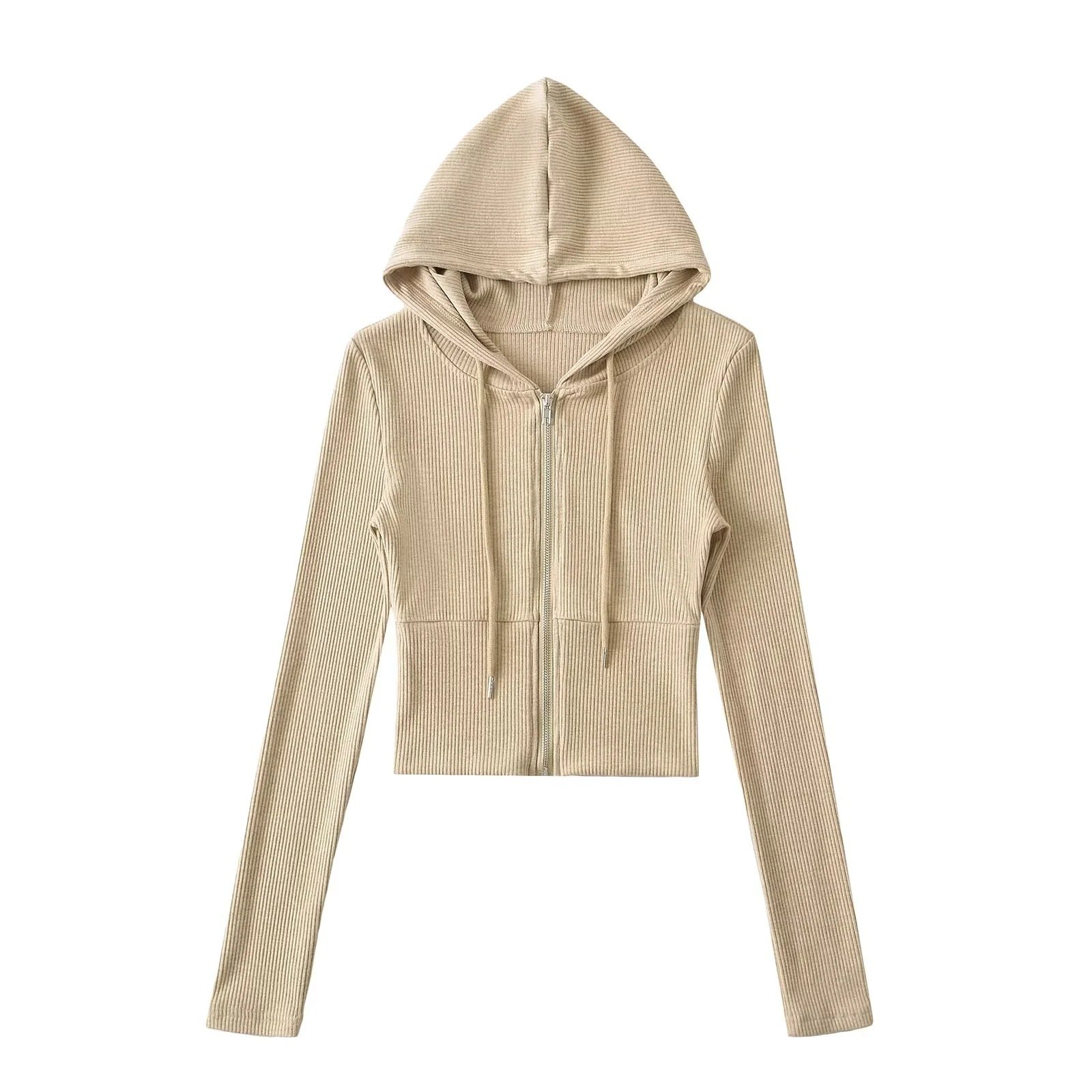 Sporty Casual Hooded Zip-up Waist-cinching Sweatshirt For A Slimming Effect - Image 9