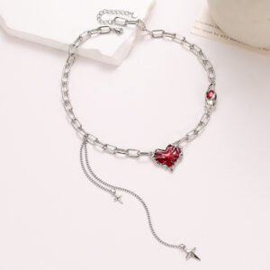 Red Heart-shaped Tassel Chain Necklace