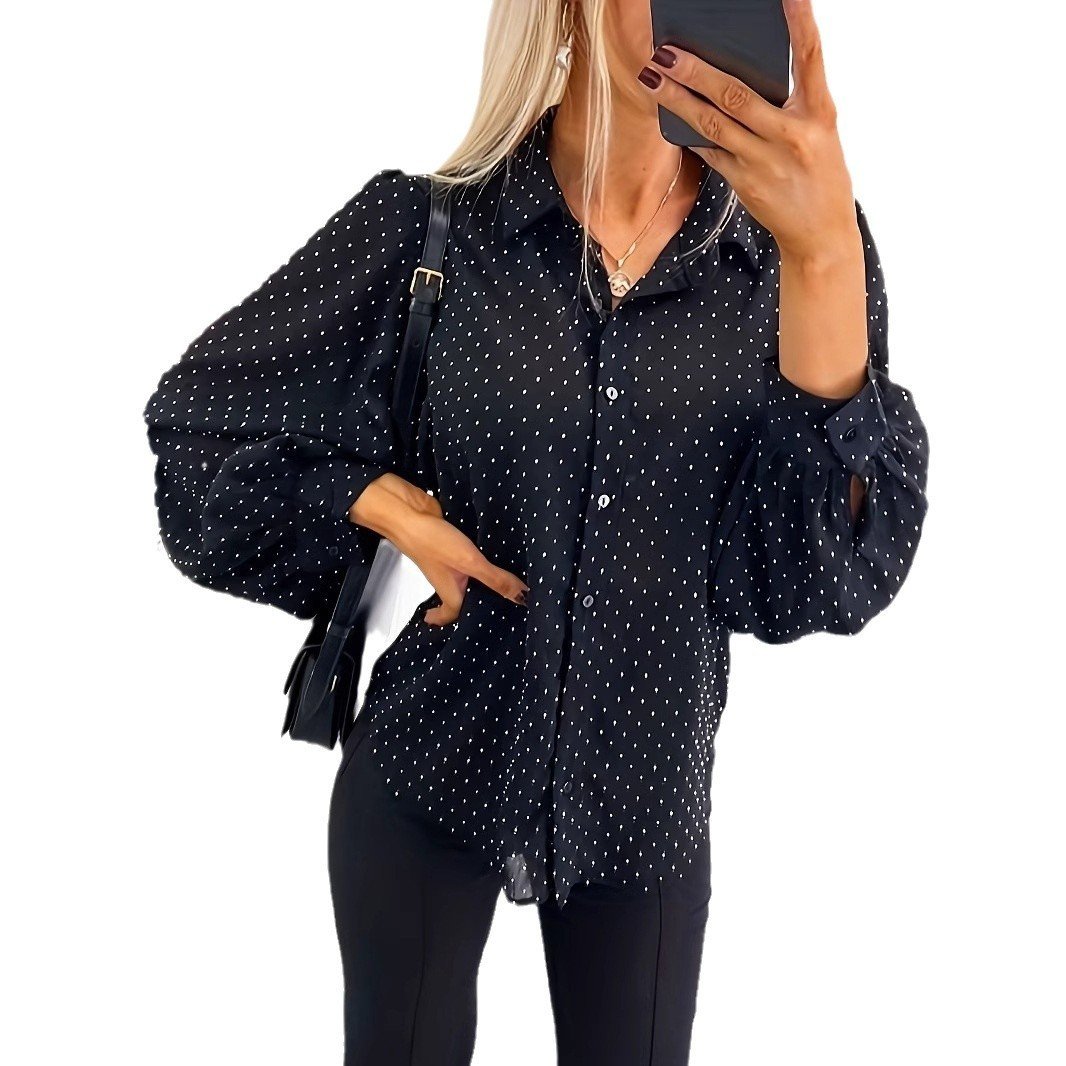 Women's Casual Loose-Fitting Long-Sleeve Polka-Dot Shirt - Image 2