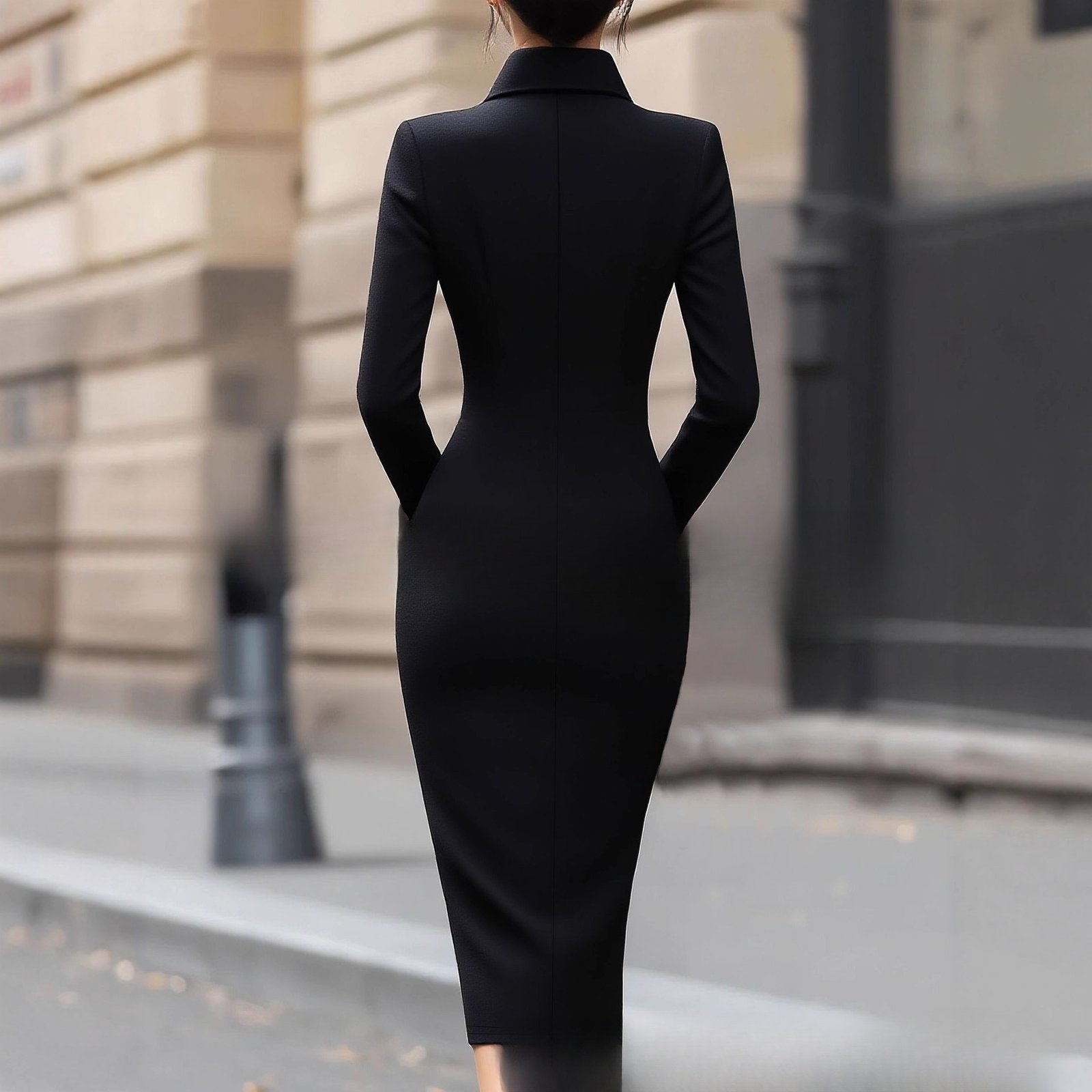 Elegant Designer-style Black French-style Shirt Dress - Image 2