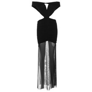 Sexy Chica Mesh Pleated Patchwork V-Neck Backless Dress