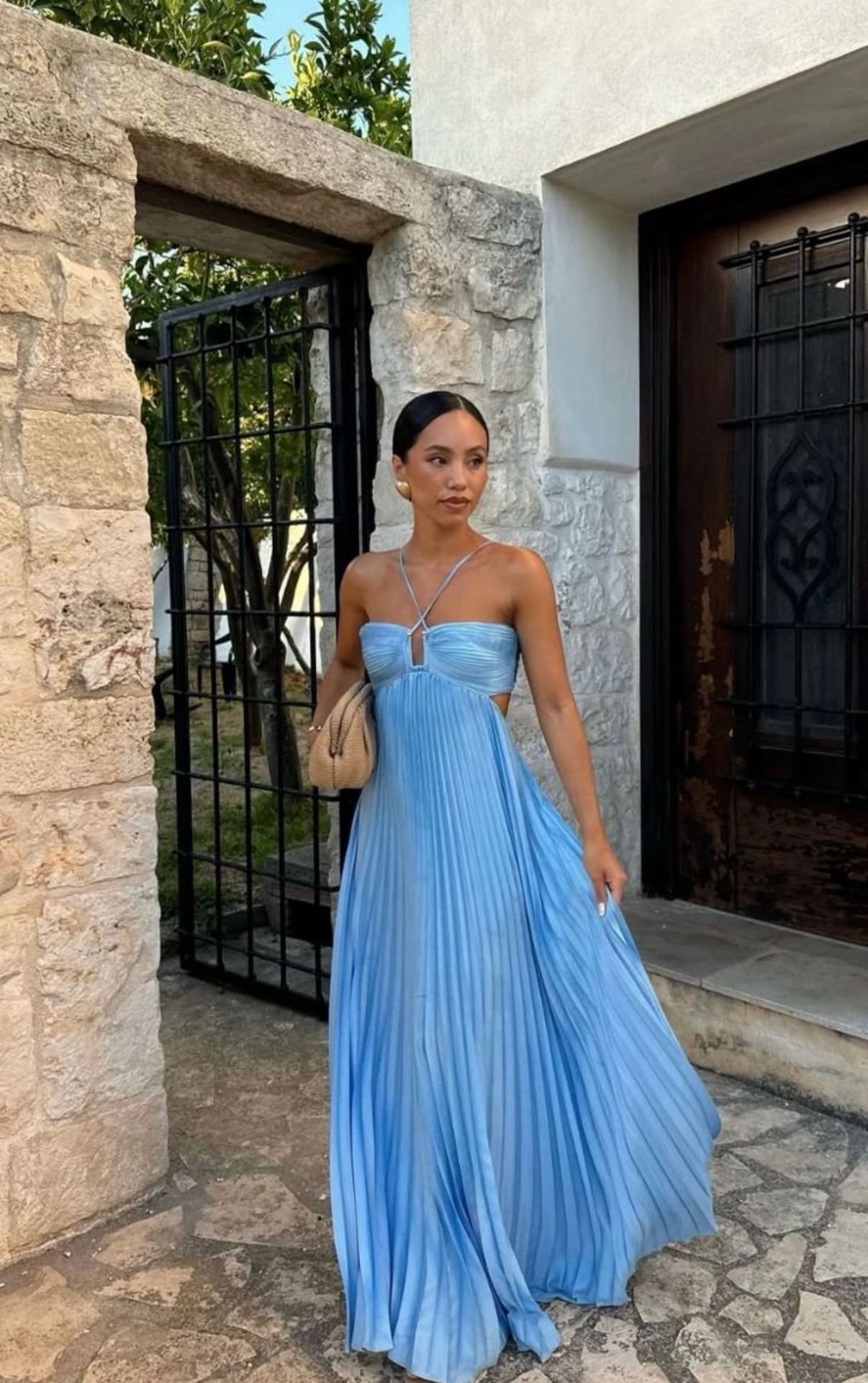 Ins Pleated Sleeveless Sling Dress Hollow High Waist Halter Robe Dresses For Evening Party Club Clothing Women - Image 6