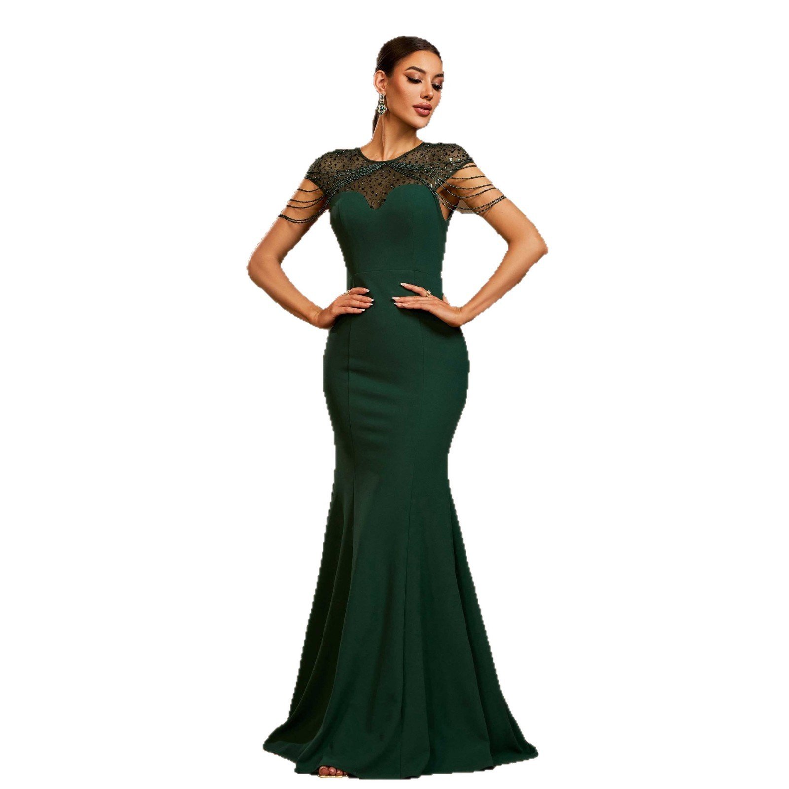 Elegant Sleeveless Round Neck Sequins Slim-fit Sheath Banquet Fishtail Evening Dress - Image 5