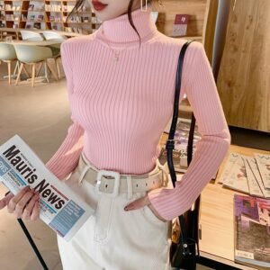 Womens Thick Solid-Colored Slim-Fit Warm Turtleneck Base Sweater