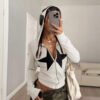Printed Hooded Stylish Zip-up Cardigan Comfortable Commuting Sweatshirt Jacket