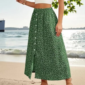 European And American Printed Breasted Self-tie Summer Pastoral A- Line Skirt Advanced Skirt