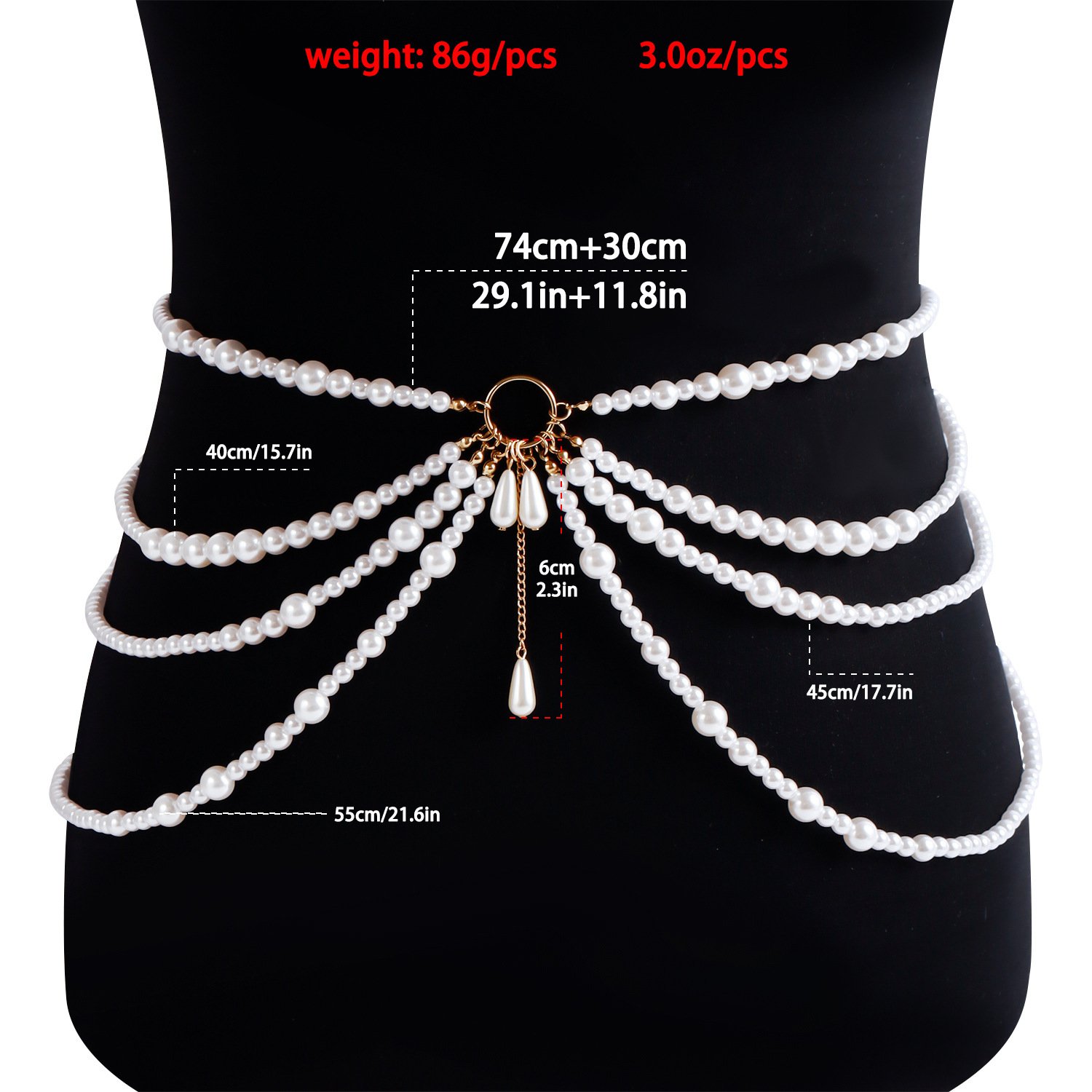 Fashion Multi-layer Pearl Metal Flying Ring Tower Silk Sling Waist Chain - Image 4